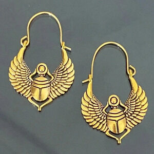 Gold Tone Egyptian Style Scarab Beetle Earrings NEW